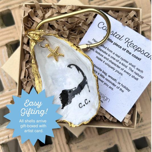 Oyster Shell Tote Bag Charm - Cape Cod Map