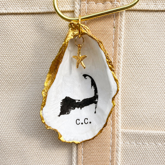 Oyster Shell Tote Bag Charm - Cape Cod Map