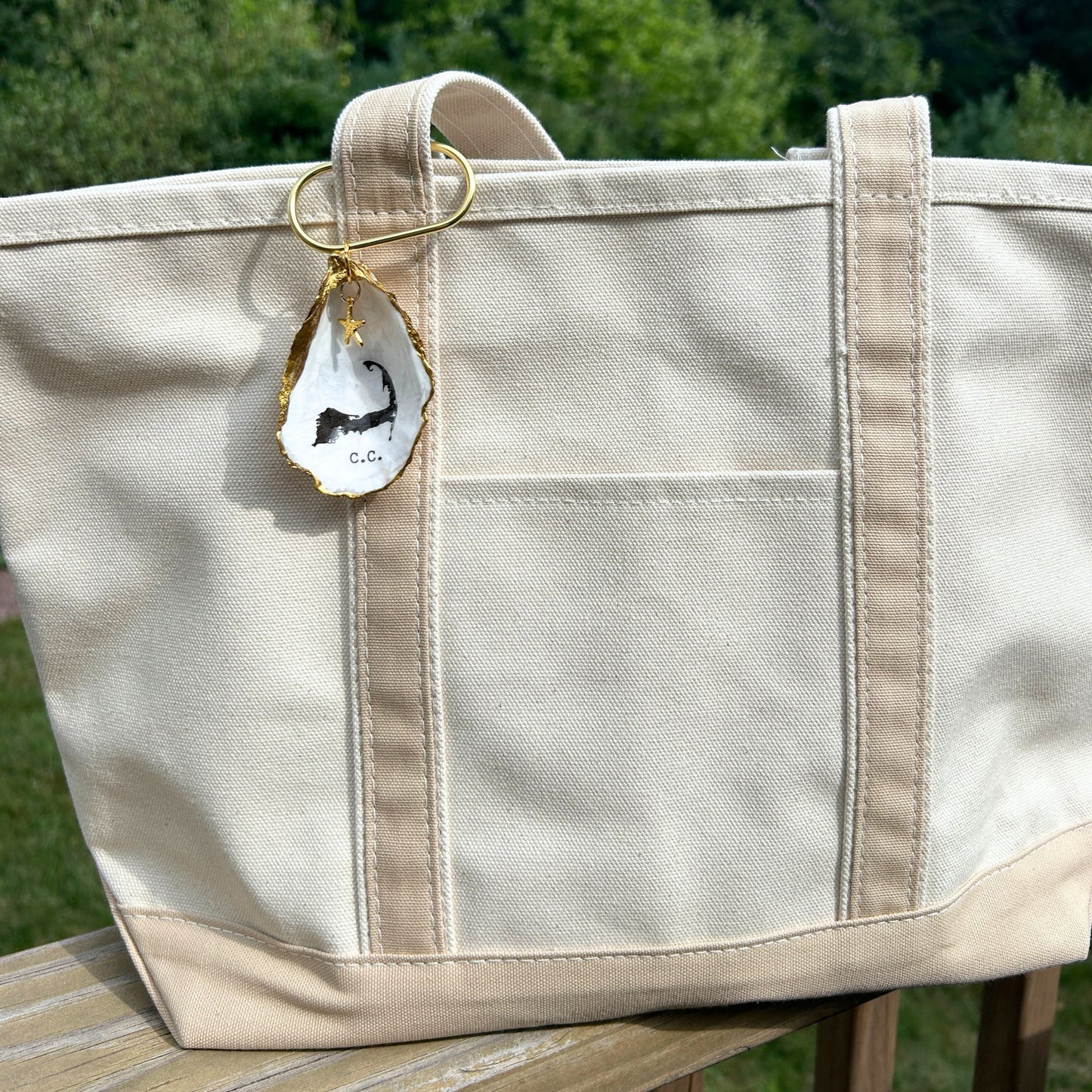 Oyster Shell Tote Bag Charm - Cape Cod Map
