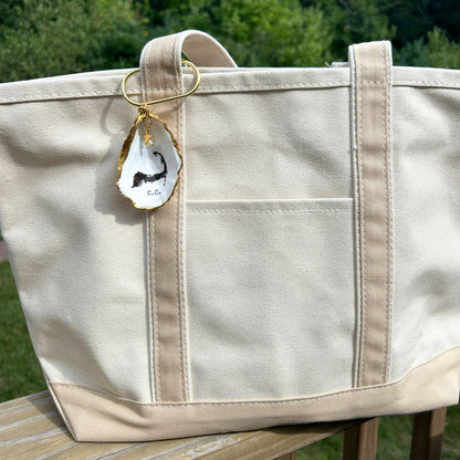 Oyster Shell Tote Bag Charm - Cape Cod Map
