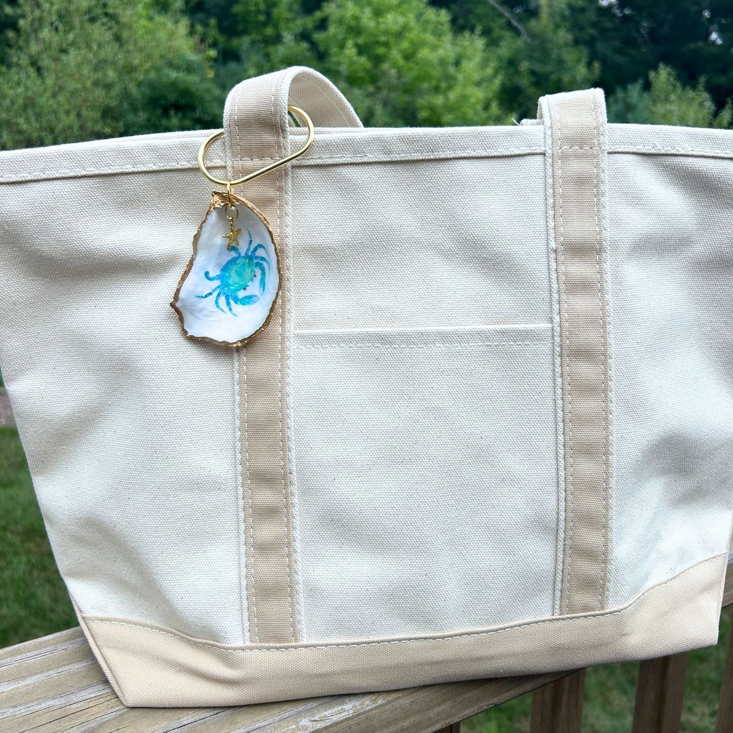 Oyster Shell Tote Bag Charm - Crab