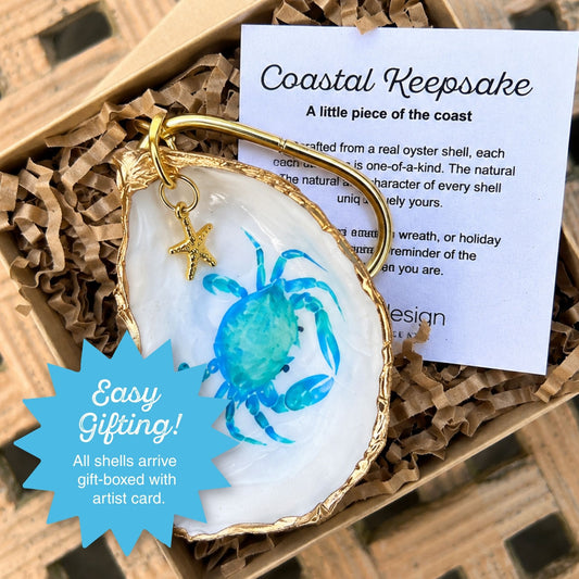 Oyster Shell Tote Bag Charm - Crab