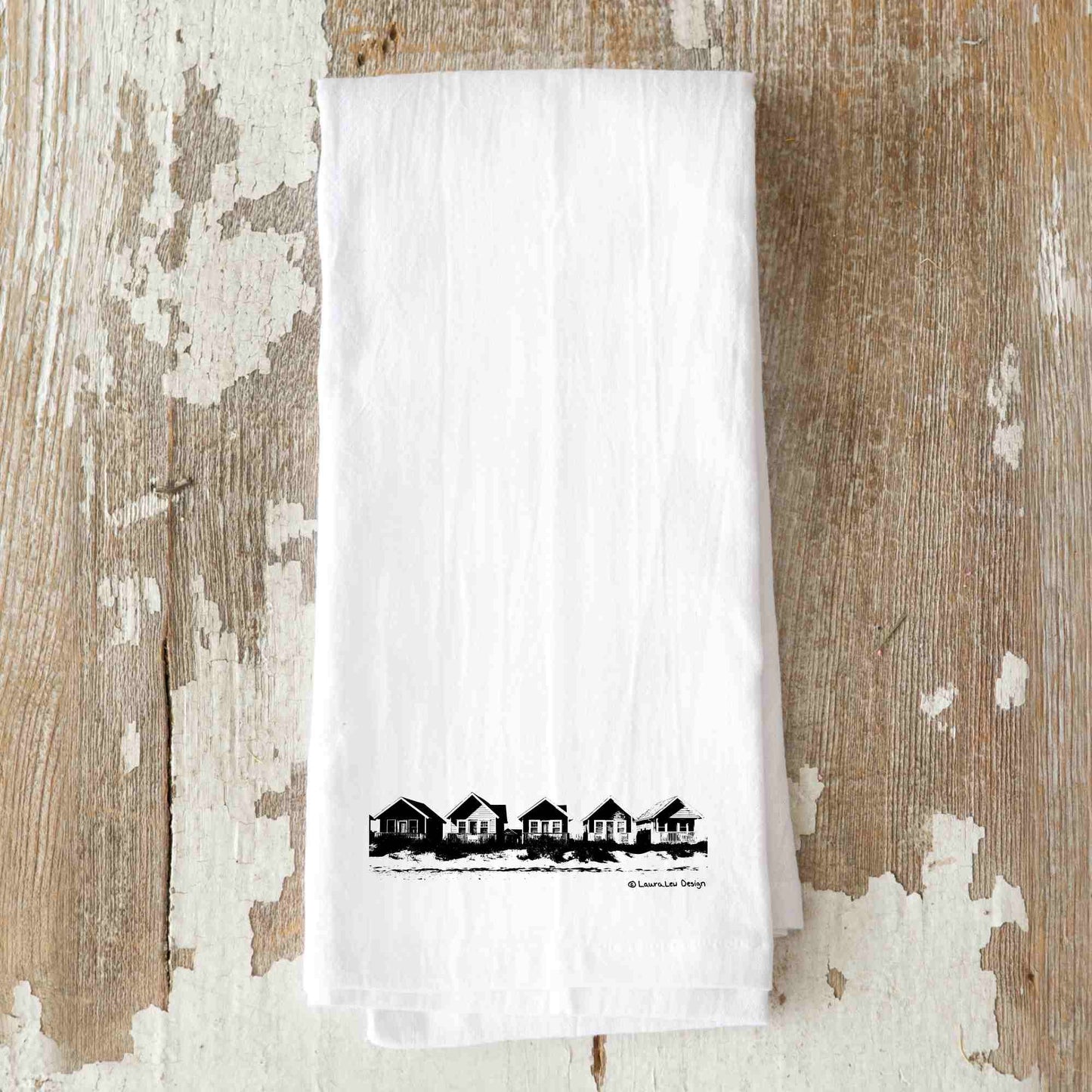 Beachfront Cottages Tea Towel