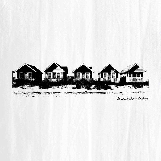 Beachfront Cottages Tea Towel