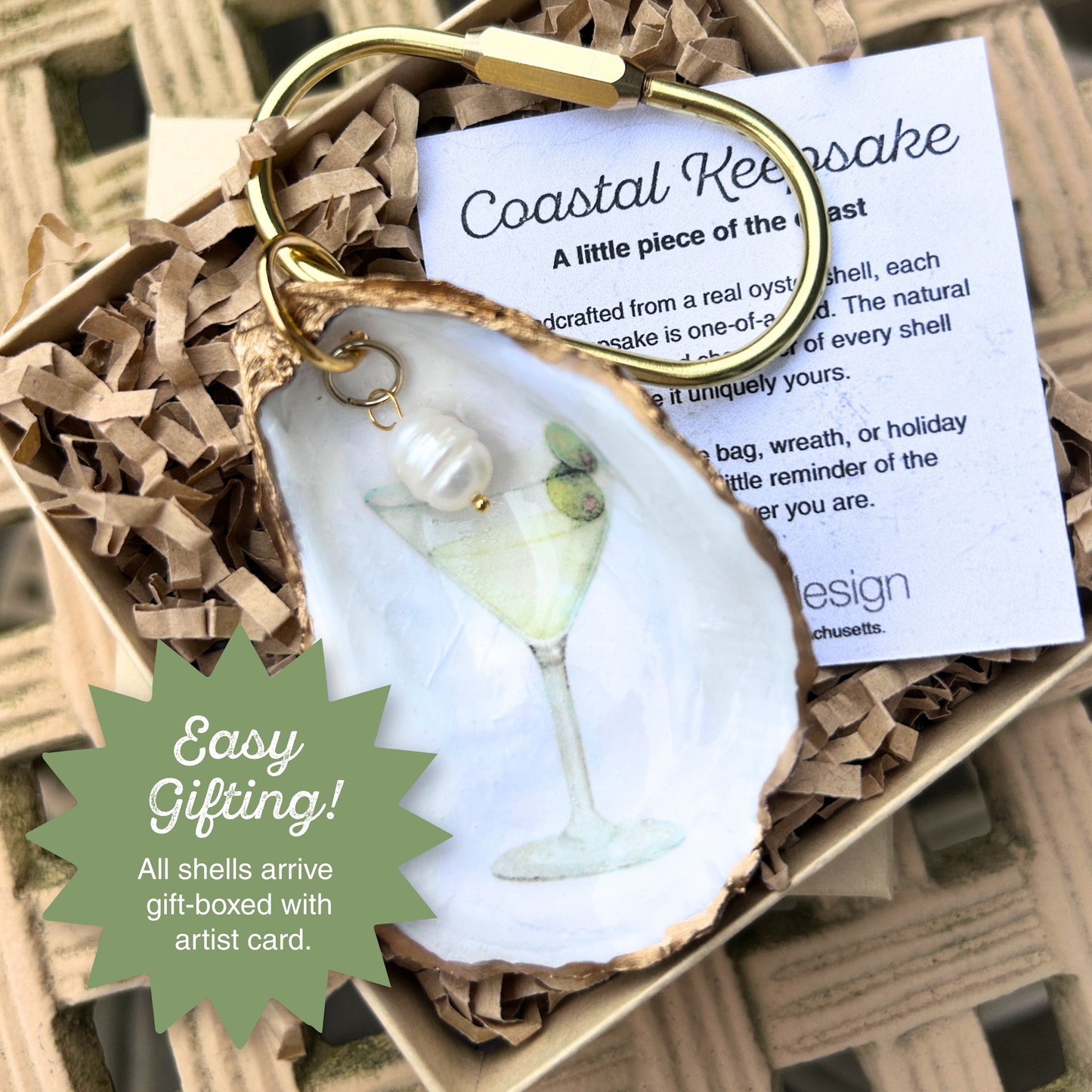 Oyster Shell Tote Bag Charm - Martini