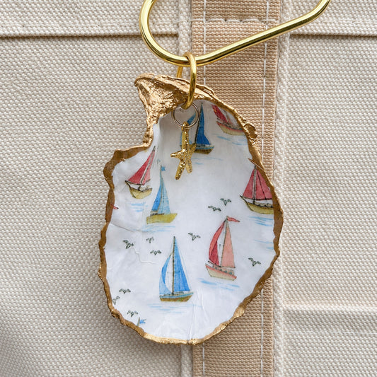 Oyster Shell Tote Bag Charm - Sailboats