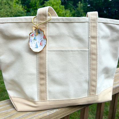 Oyster Shell Tote Bag Charm - Sailboats