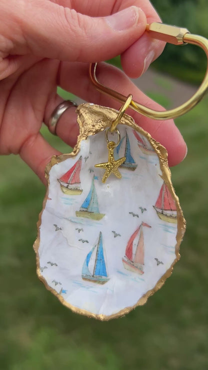 Oyster Shell Tote Bag Charm - Sailboats